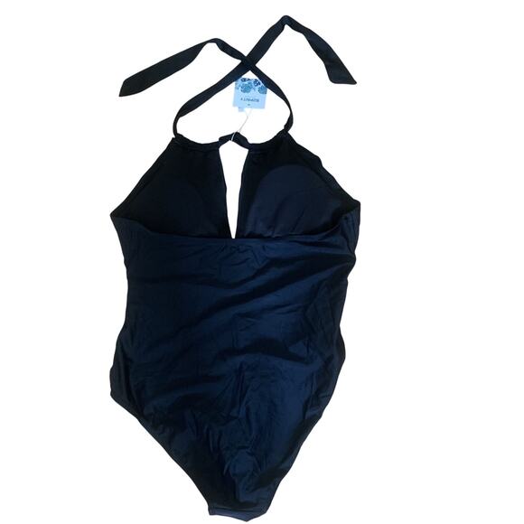 NWT B2PRITY WOMEN'S BLACK RUCHED PADDED HALTER ONE PIECE SWIMSUIT SIZE XL - Picture 4 of 7